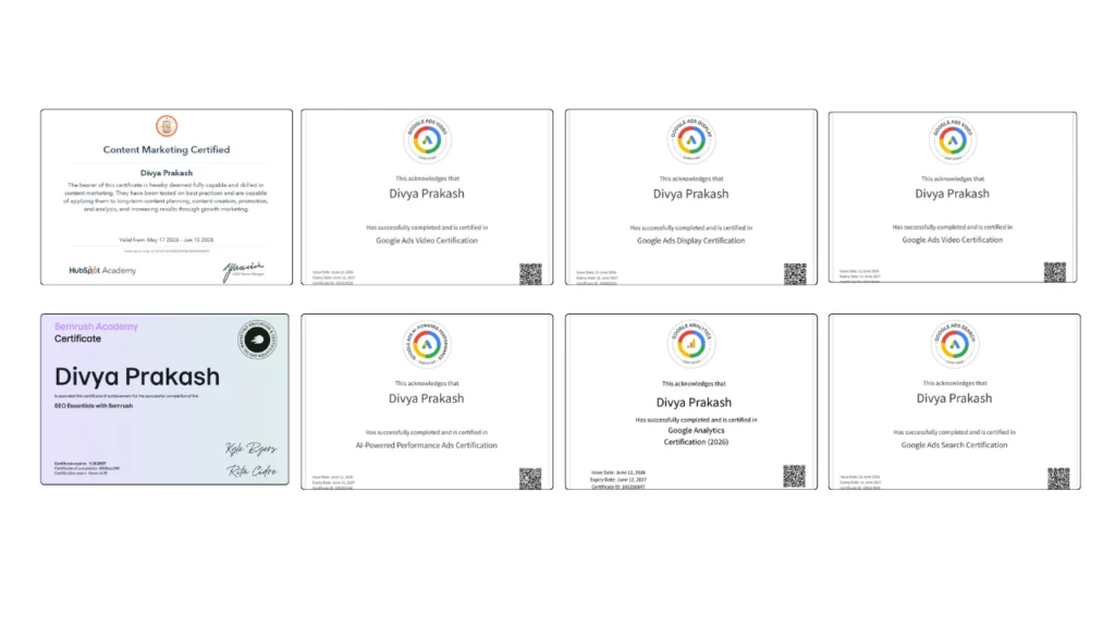 Best freelance digital marketer in thrissur certificates